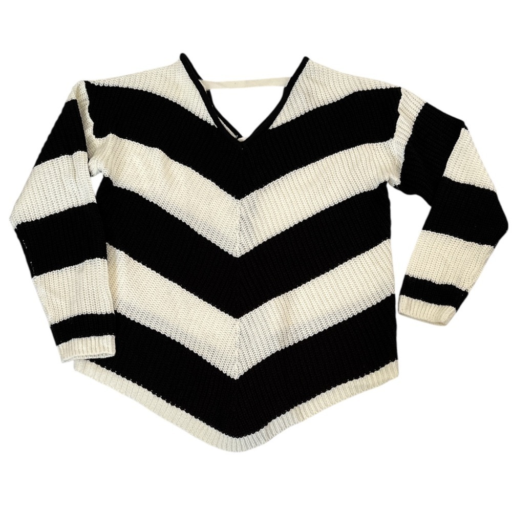 Derek Heart Chevron Open Knit Tie Back Sweater Y2K Academia VNeck VBack